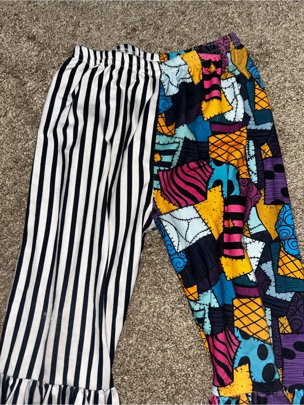 Disney Girls Black & White Striped and Colorful Patchwork Bell Bottoms 2x